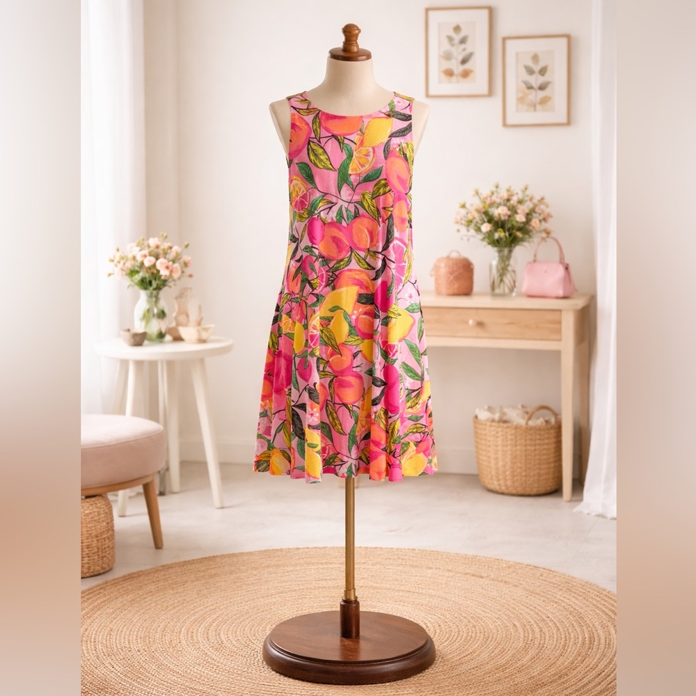 Pappagallo Citrus Fruit Print Sleeveless Fit & Flare Dress Lined Size M